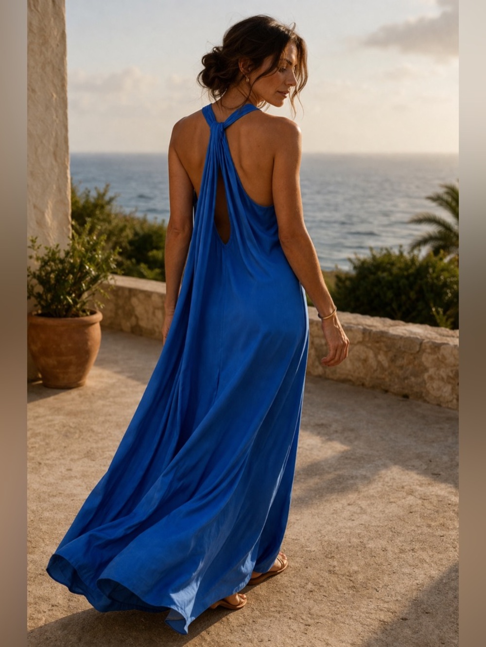 Alice + Olivia Cobalt Blue Knotted Halter Maxi Dress